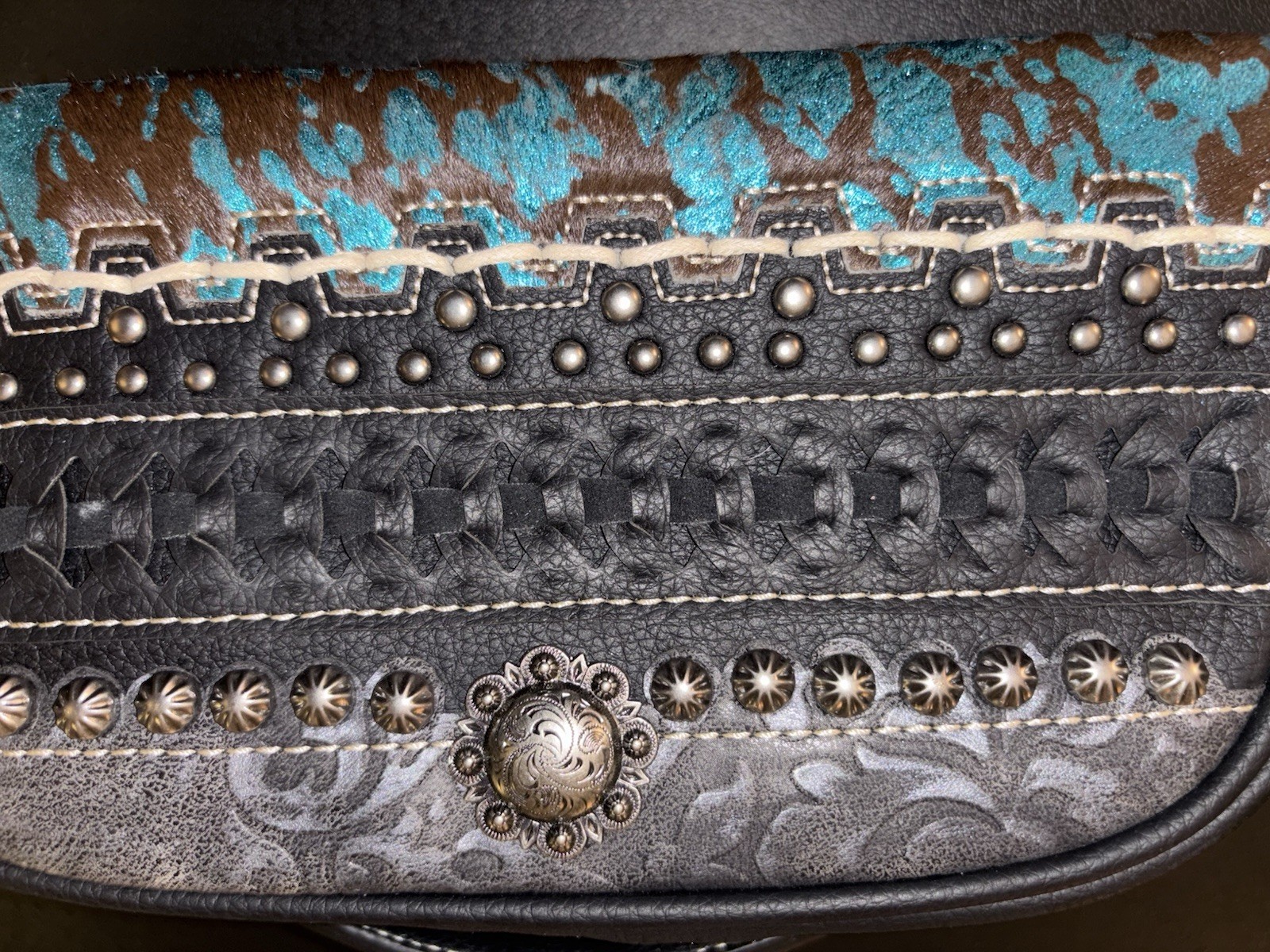 Trinity Ranch Western Wristlet Clutch – Hair-on Hide, Tooled Leather NWT