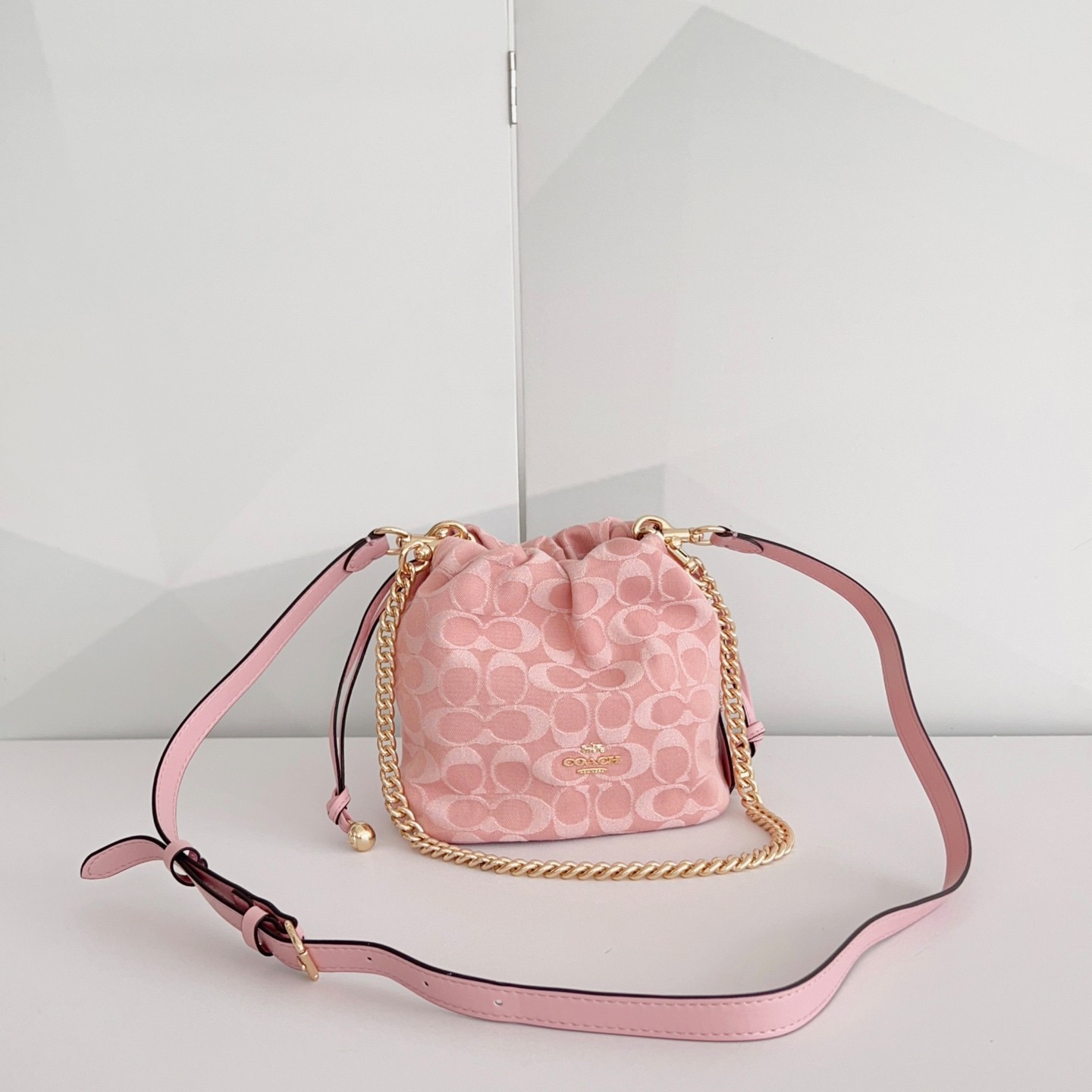 Coach Faye Mini Drawstring Bag Signature Denim CEP40 Pink