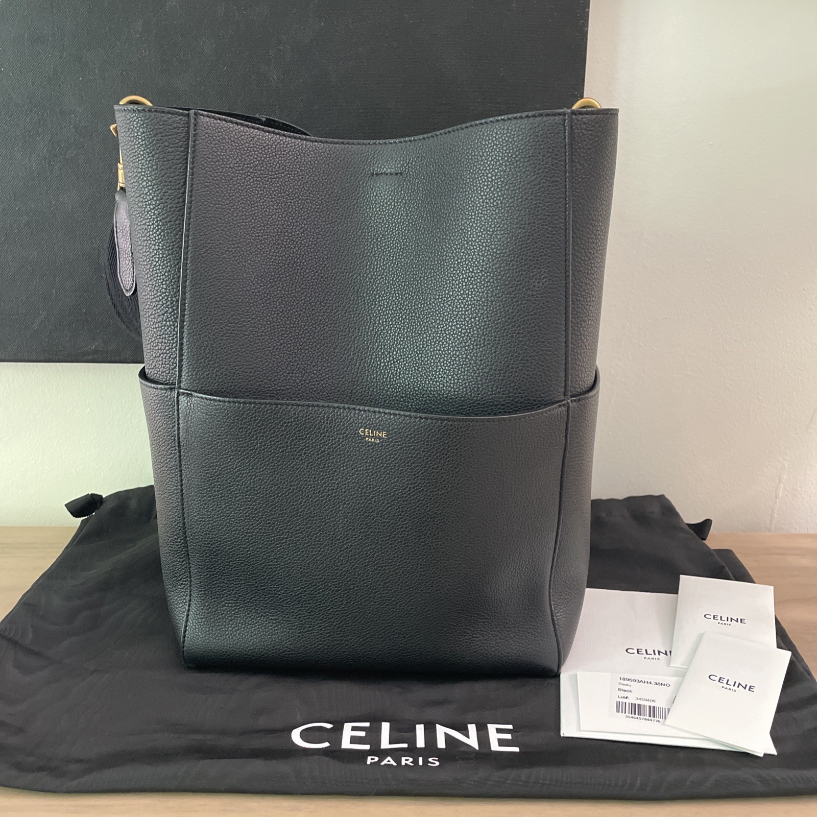 Celine Sangle Bucket Bag In Soft Grained Calfskin Black