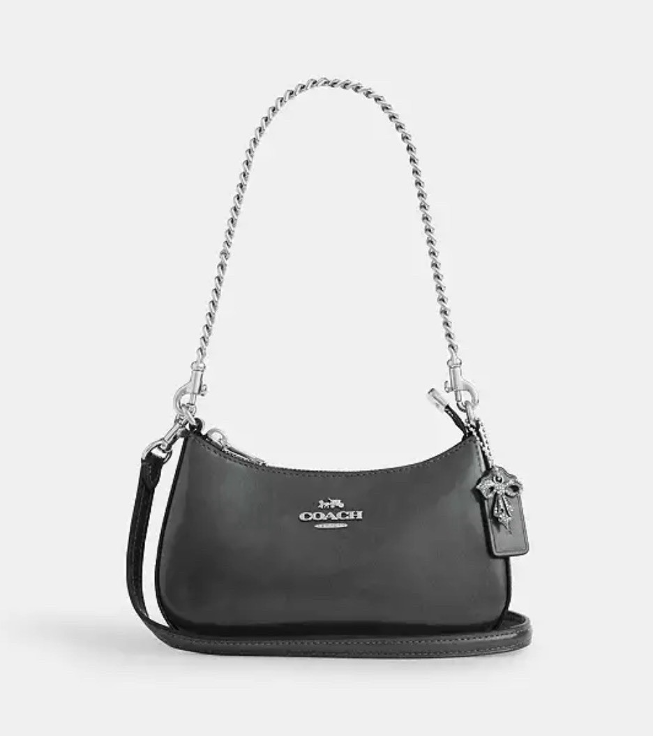 COACH Teri Mini Crossbody Bag w/Charm Metallic Gunmetal Spazzolato Leather CCE83