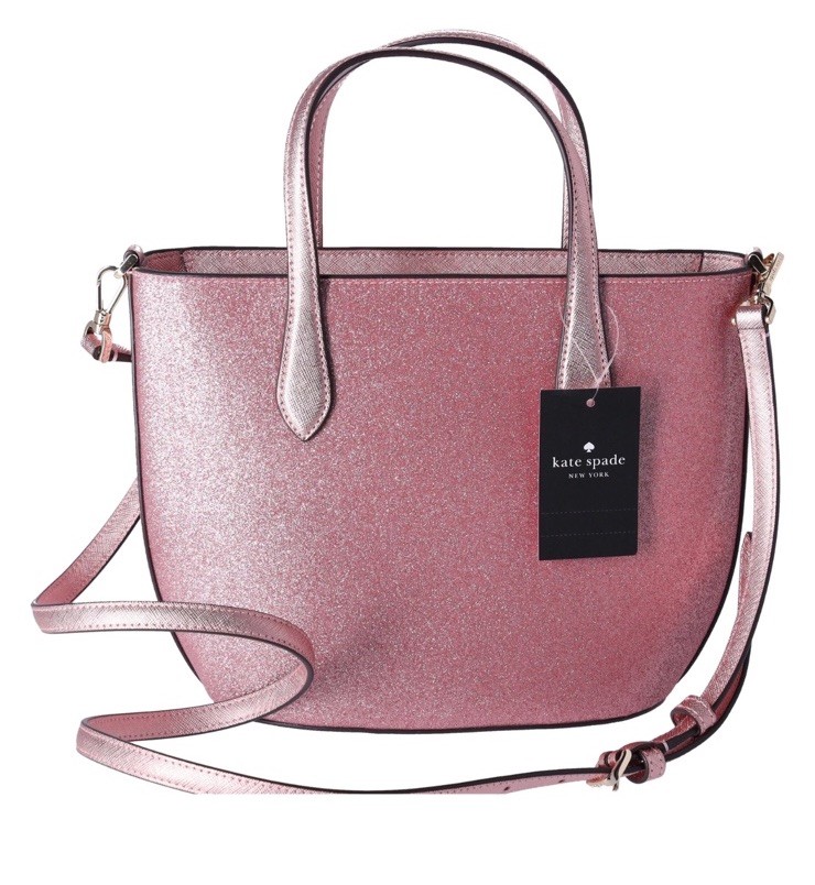 Kate Spade Pink Glitter Glimmer Sparkle Small/Medium Zip Satchel Bag Retail $329