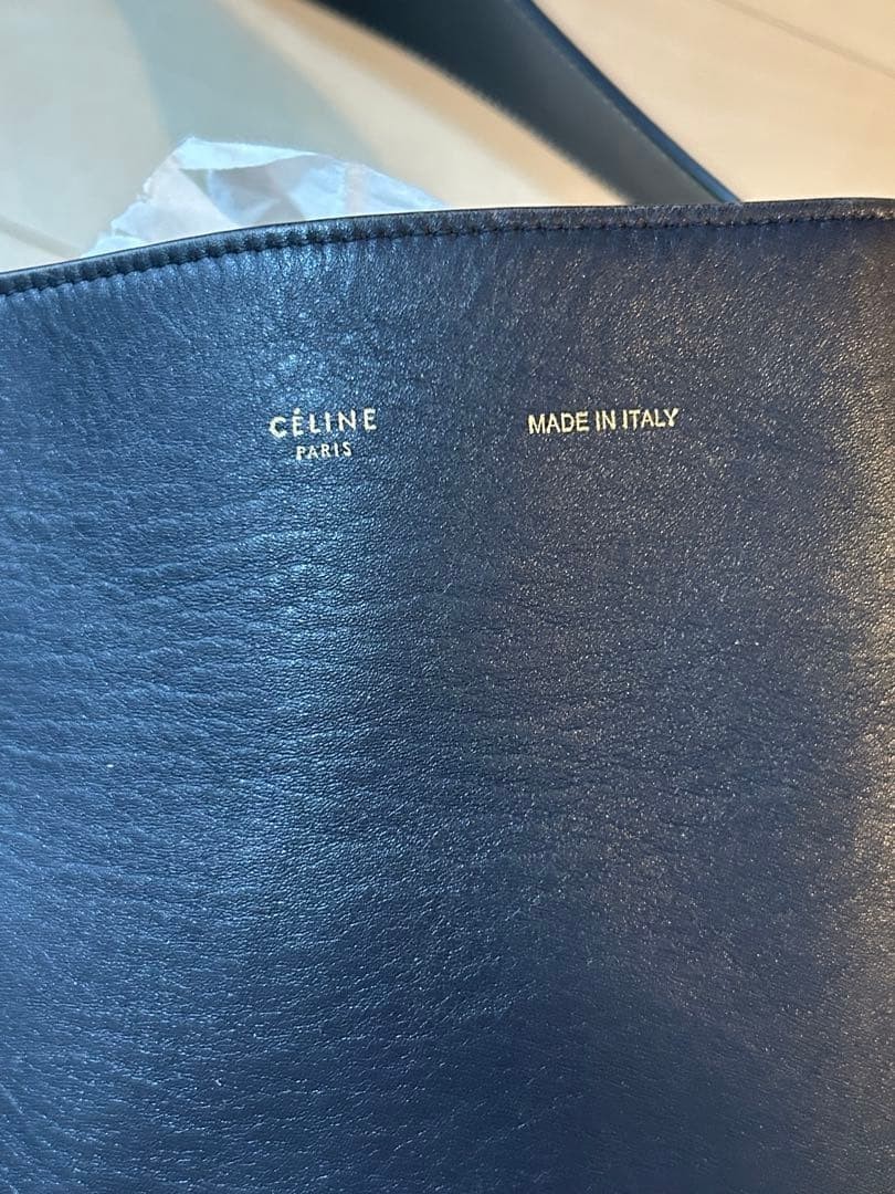 Auth Old Celine Twisted Cabas Navy Green Smooth Calfskin Leather Hobo Bag Used