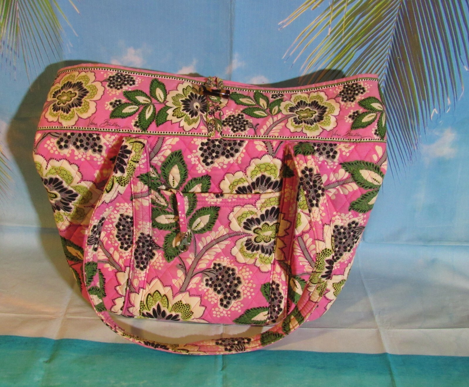 Vera Bradley Grand Tote Beach Bag Pink, Purple, & Green Floral