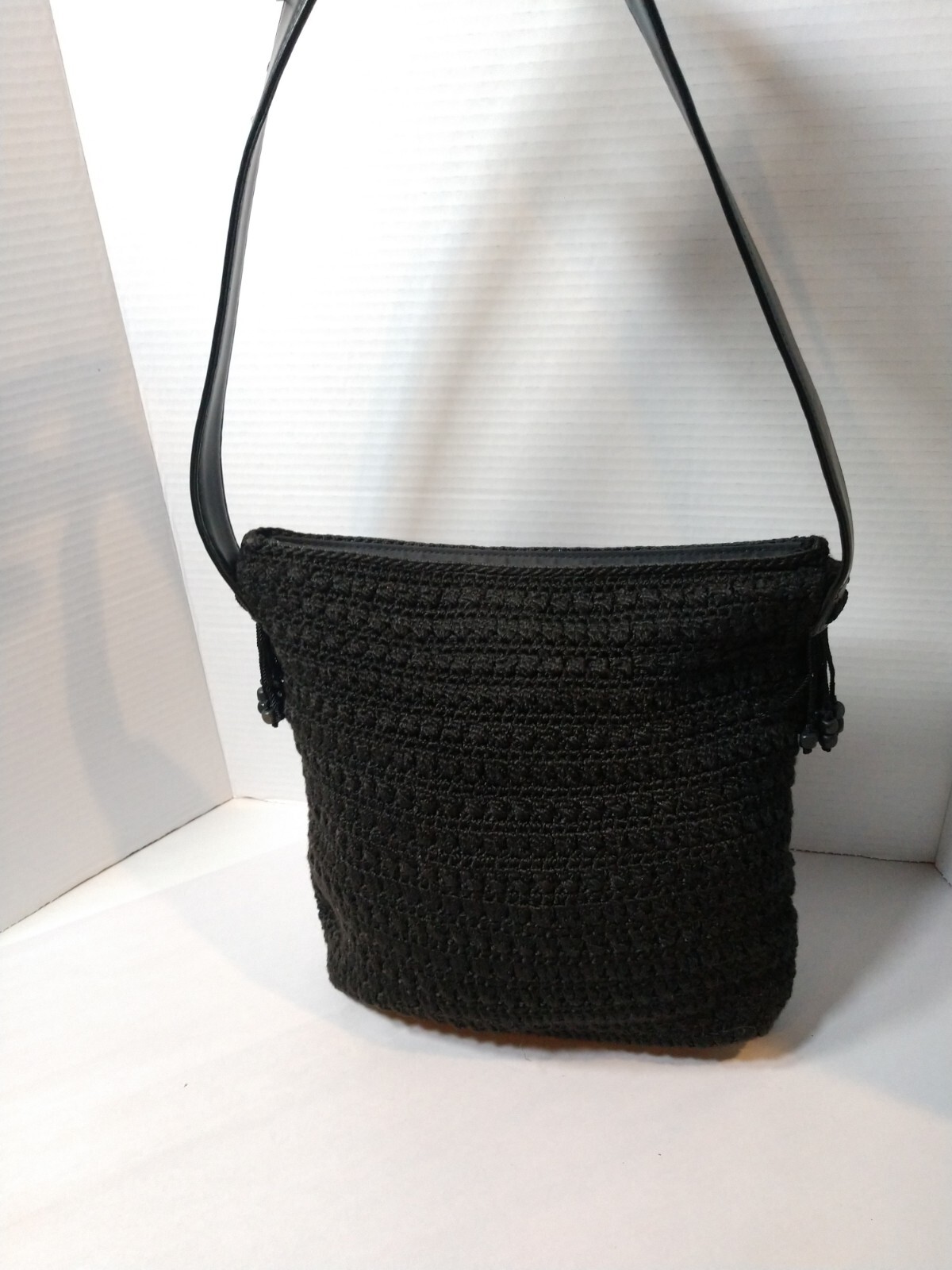 The Sak Black Crochet Purse Shoulder Bag Short Bead Tassel