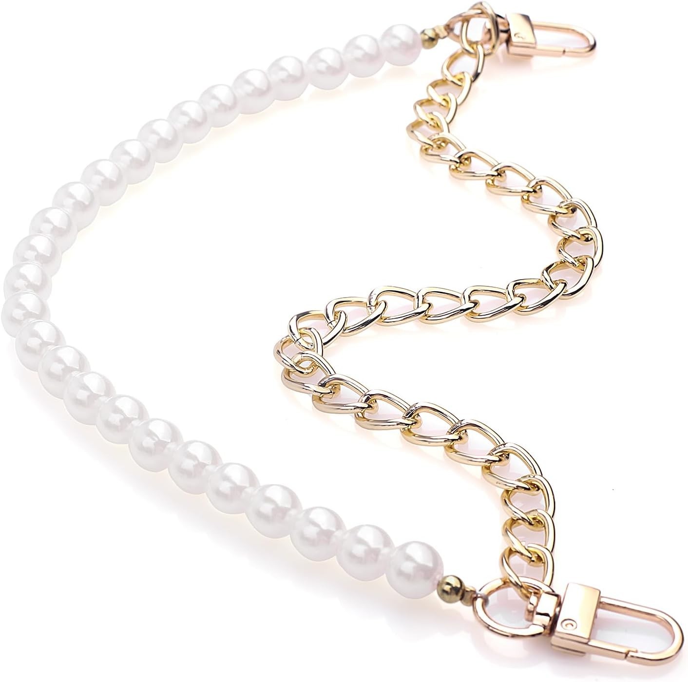 Stylish 12 Inch Bag Chain with White Pearls & Gold Links – Must-Have Charm