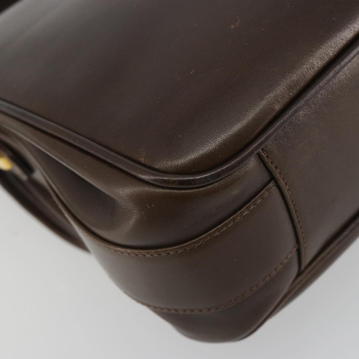 GUCCI Hand Bag Leather Brown Gold Tone Auth ep15160