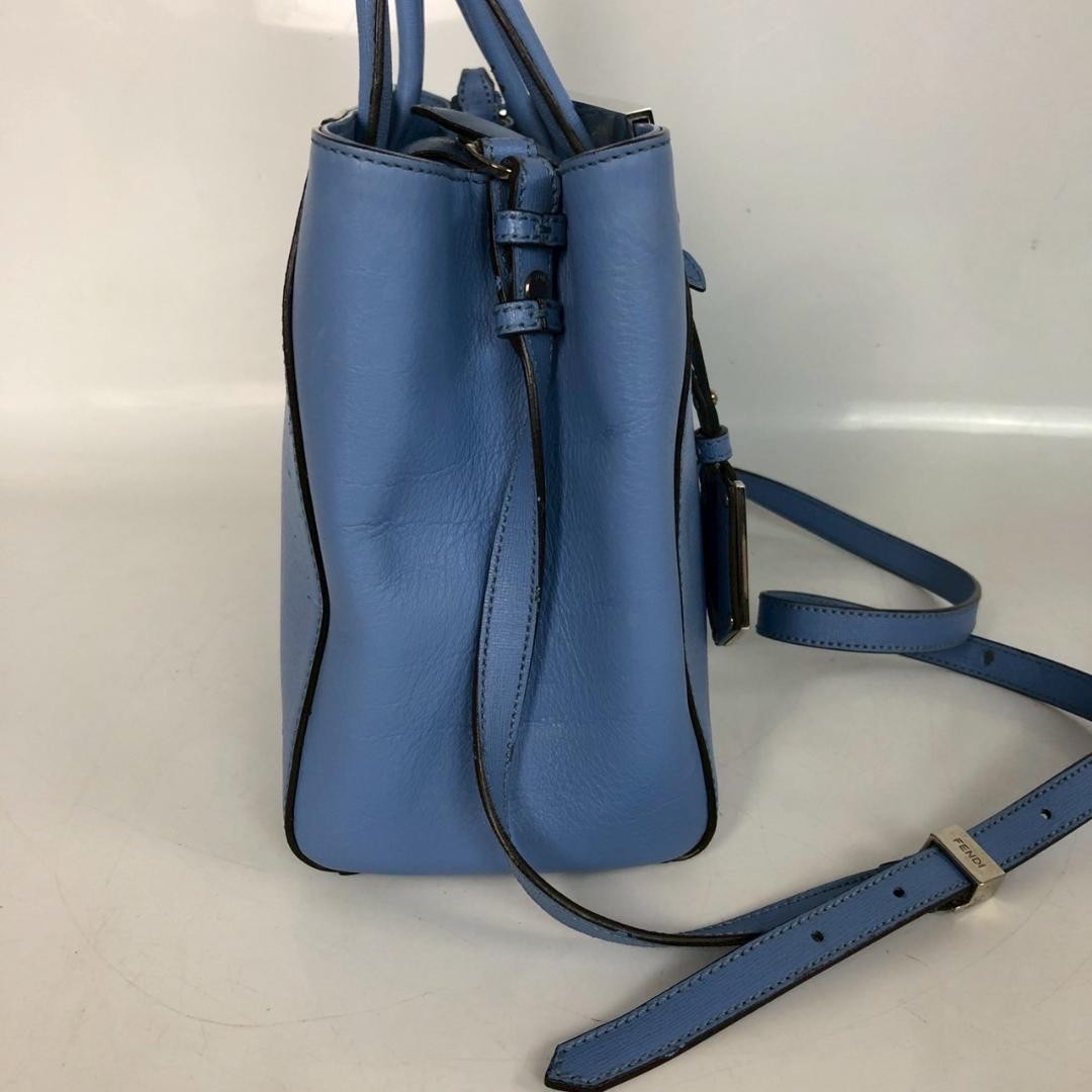 Fendi Petit 2Jours 2-Way Handbag Shoulder Bag Blue Leather Versatile