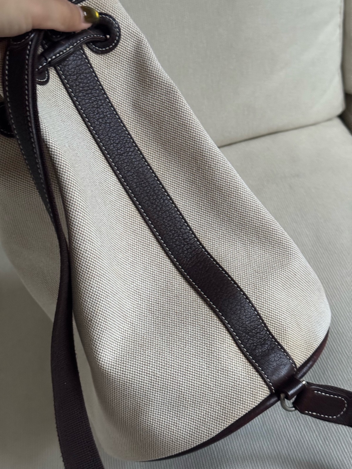 Hermes Bucket Bag Normal Size Beige Canvas Handbag Crossbody Bag Duty Paid