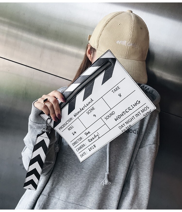 Movie Table Clapper Board Shoulder Bag Scene Film Zipper Handbag Purse Trench