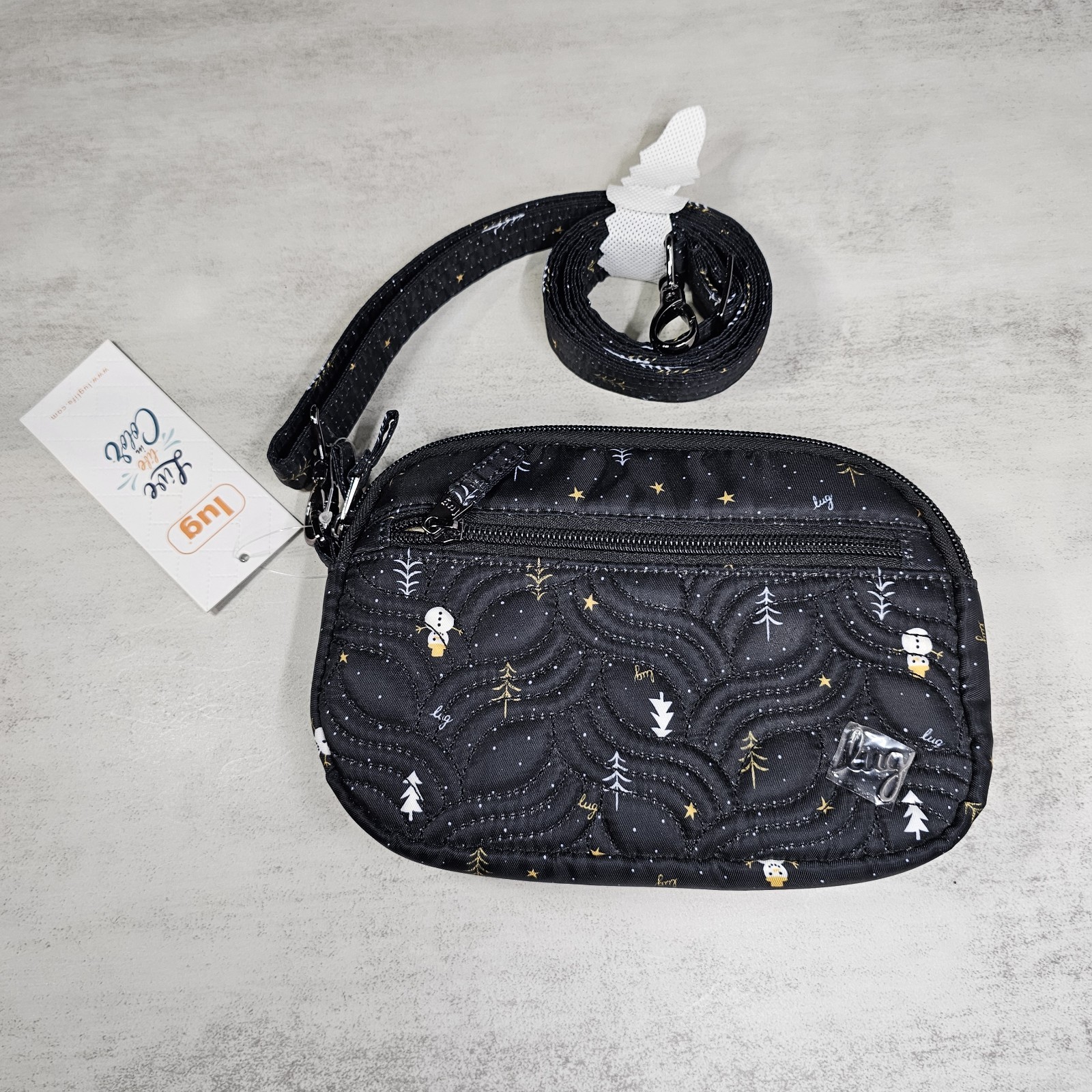 LugLife Snowman Crossbody Shoulder Bag Purse Pocketbook RFID Quilted Black Strap