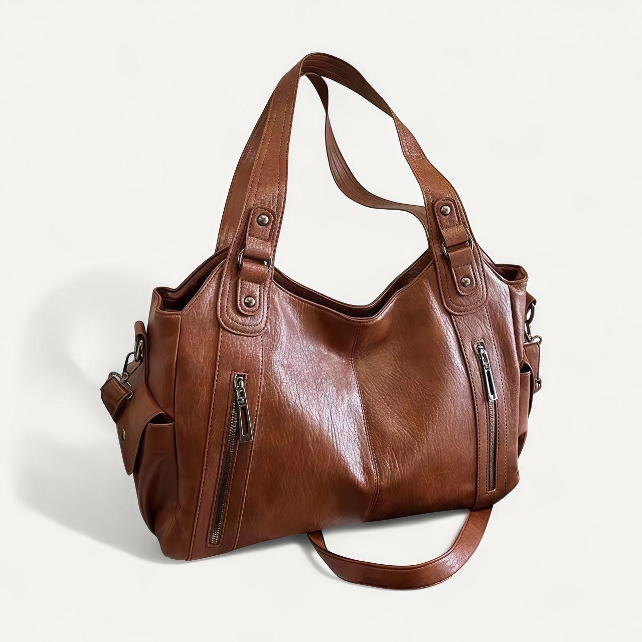 Women’s Brown Faux Leather Shoulder Crossbody Tote Bag Handbag