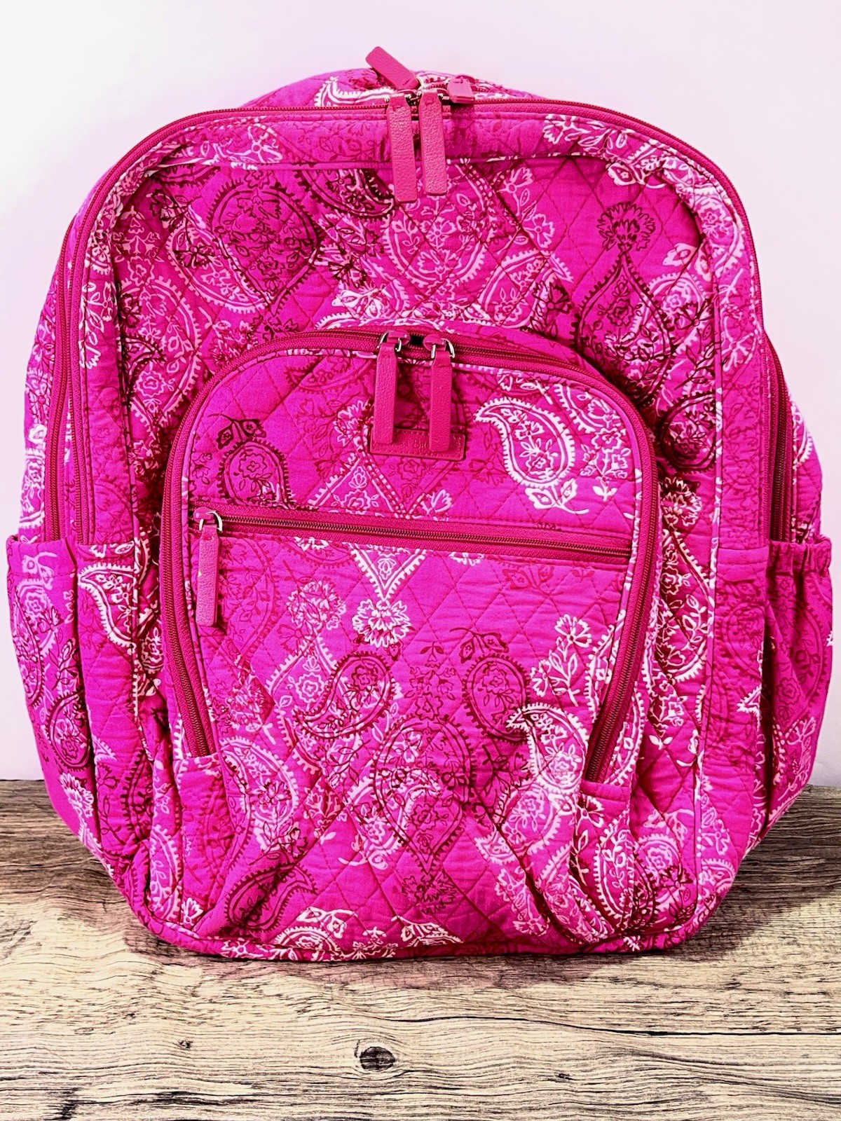 Vera Bradley Campus Backpack in Stamped Paisley Hot Pink Padded