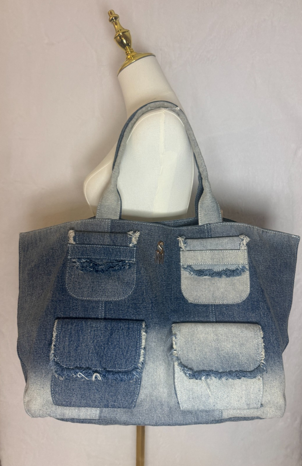 Steve Madden Denim Tote Bag Blue Jean Shoulder Handbag NWOT