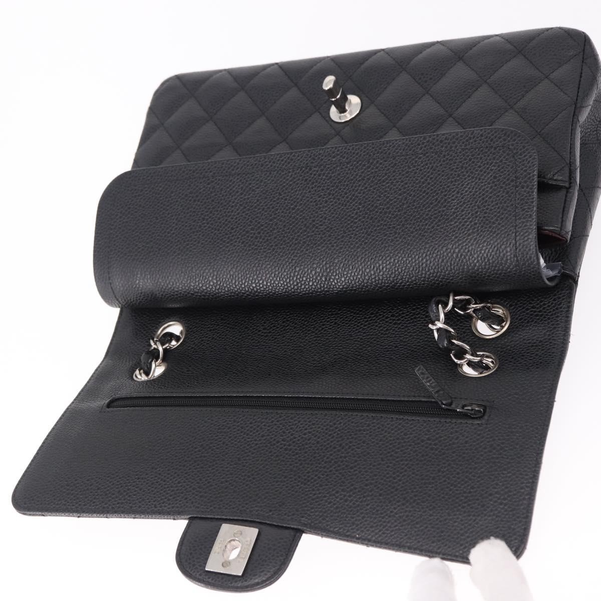 CHANEL Chain Matelasse 25 Bag Grained Calf Skin Black Silver CC Auth yk20613SM