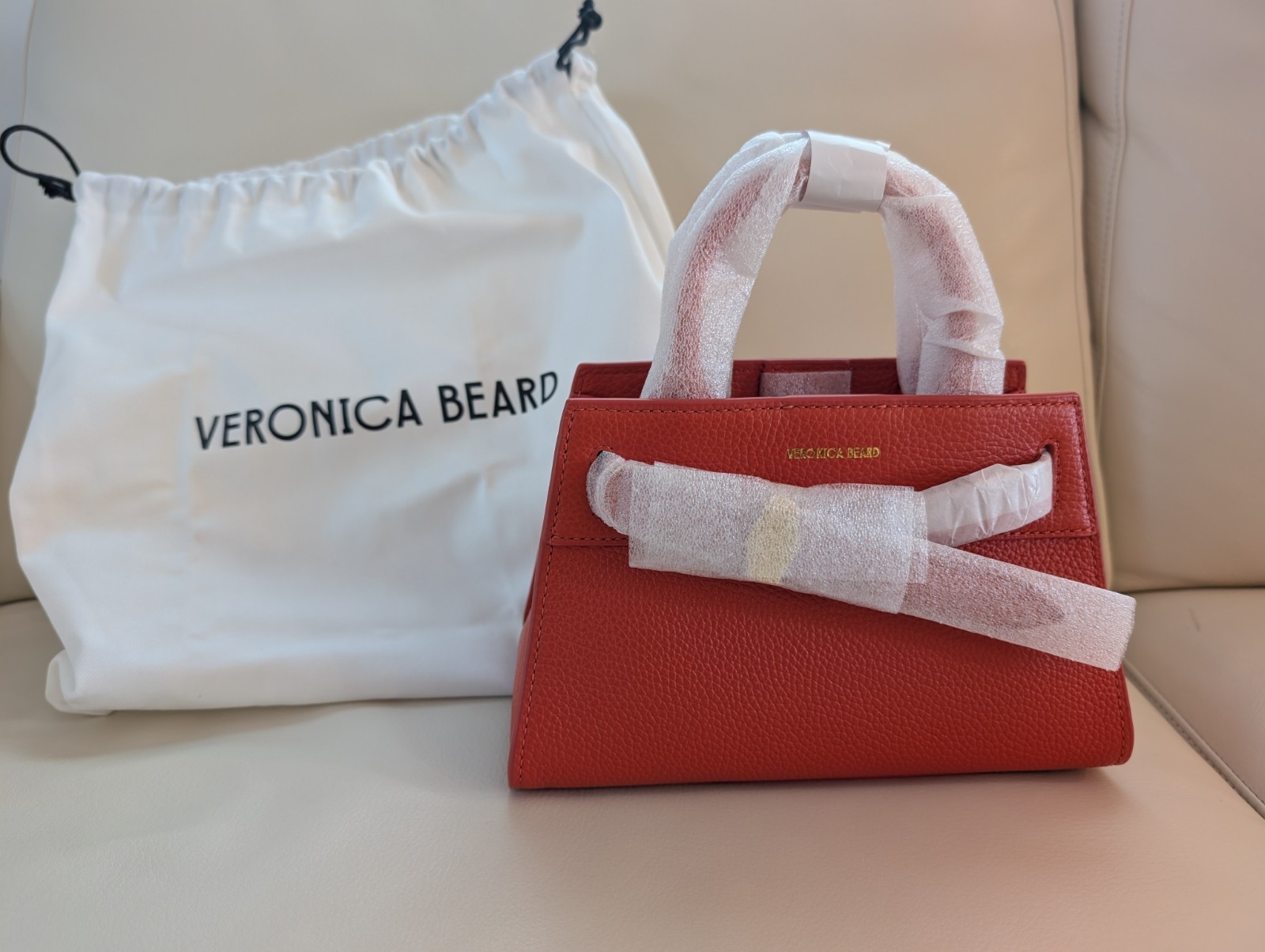 NEW Mini Veronica Beard Dash Bag Persimmon Red-Orange Leather Top-Handle Handbag