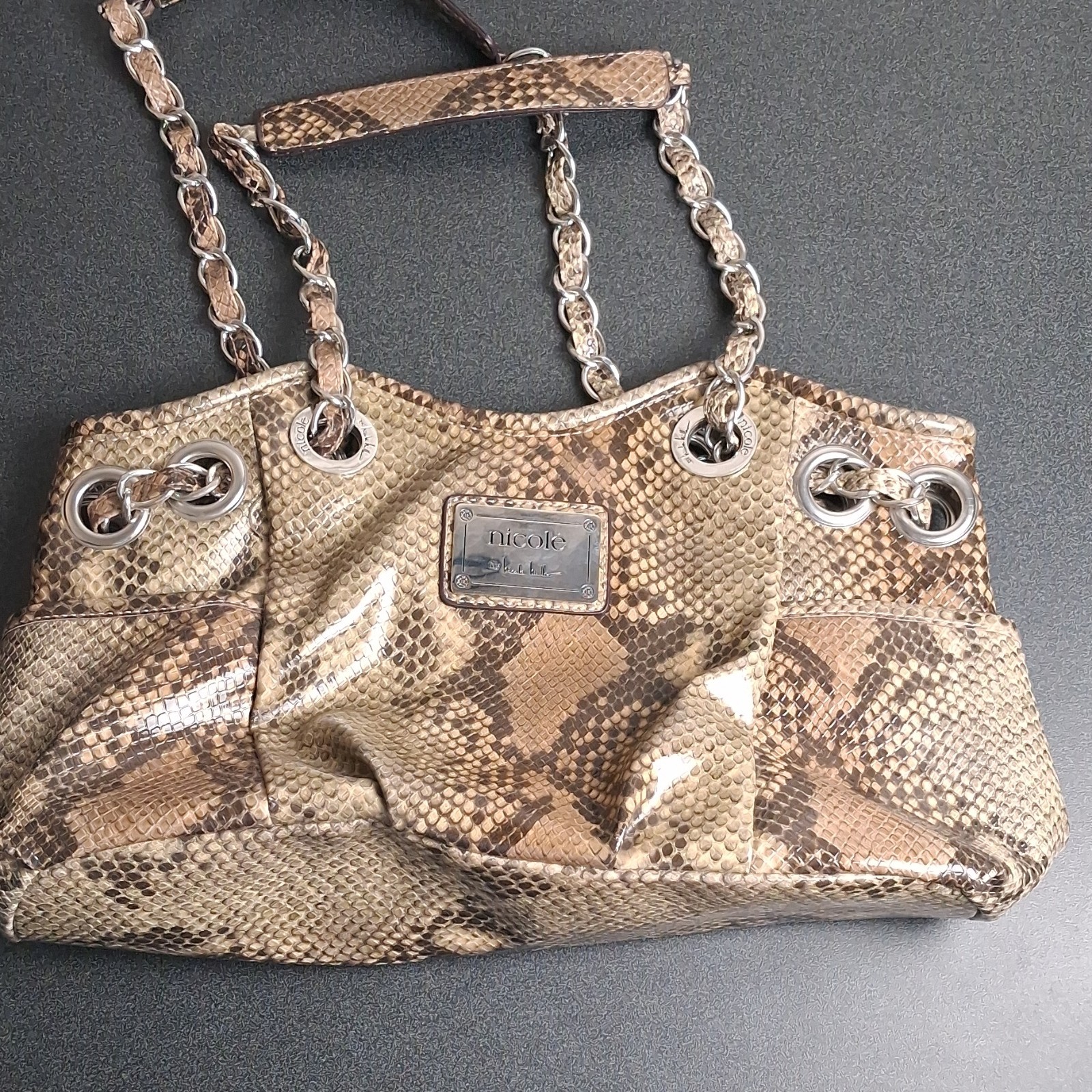 Nicole by Nicole Miller Large Snake Skin Shoulder Bag Chain Strap Pouch