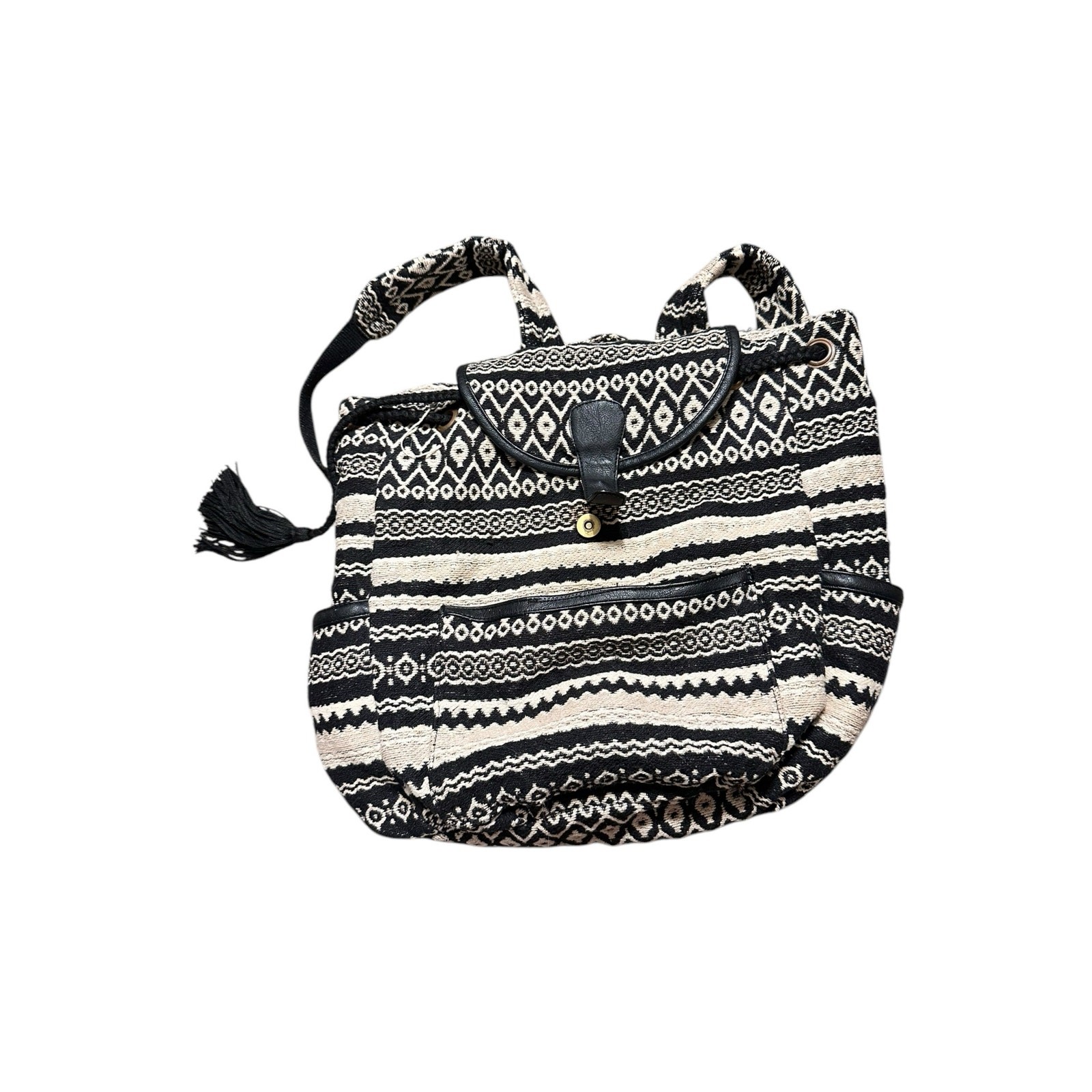 American Eagle Black and Cream Tribal Print Backpack Purse
