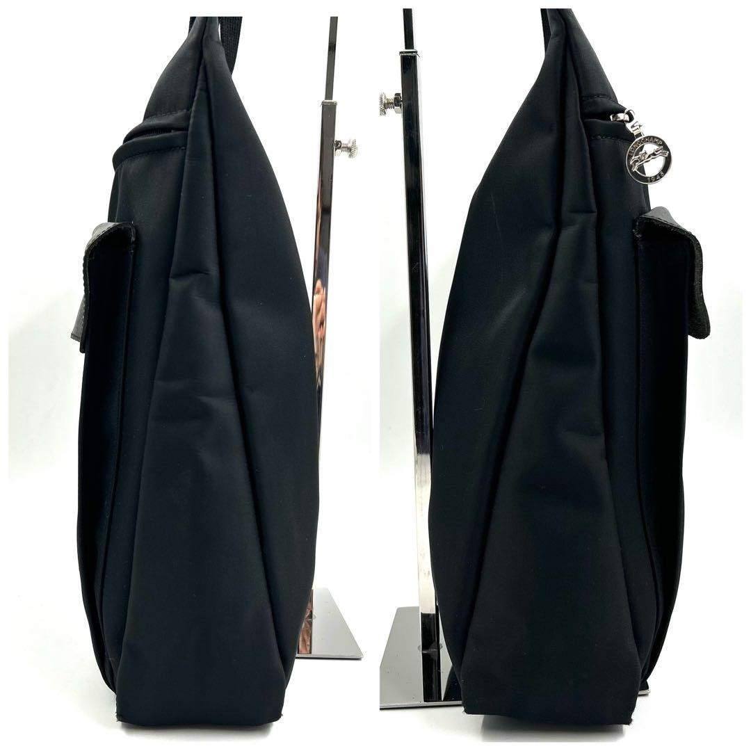 LONGCHAMP Nylon Leather Crossbody Bag Black Auth about 12.20 x 10.24 x 2.95″