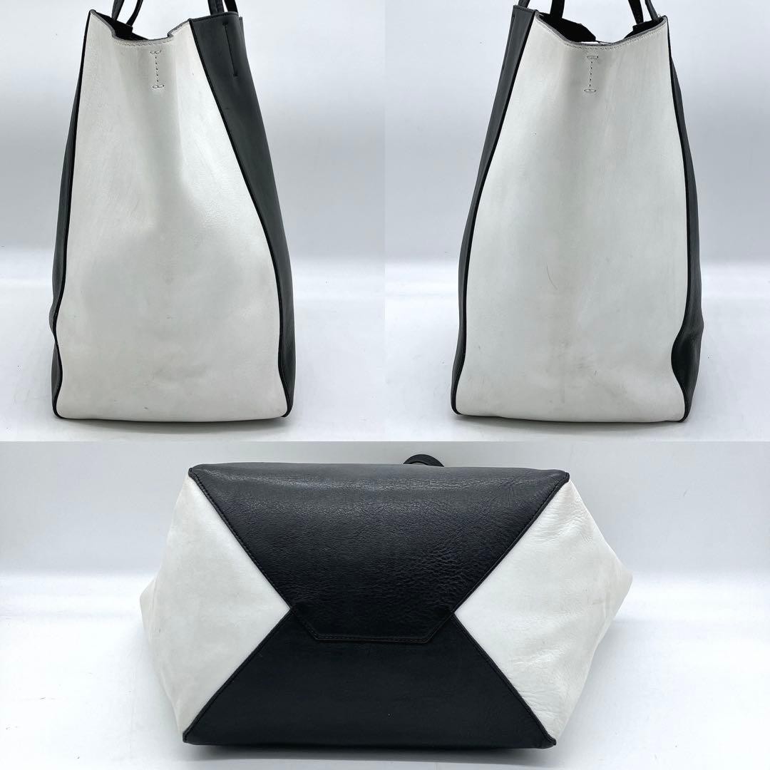 CELINE Tote Caba Phantom Leather Black White Authentic From Japan
