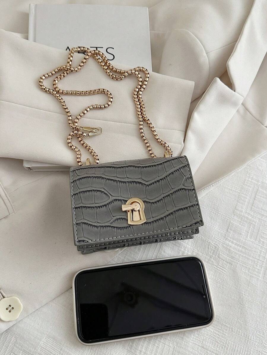 Mini Square Bag Turn Lock Chain Strap Fashionable Shoulder Crossbody Purse