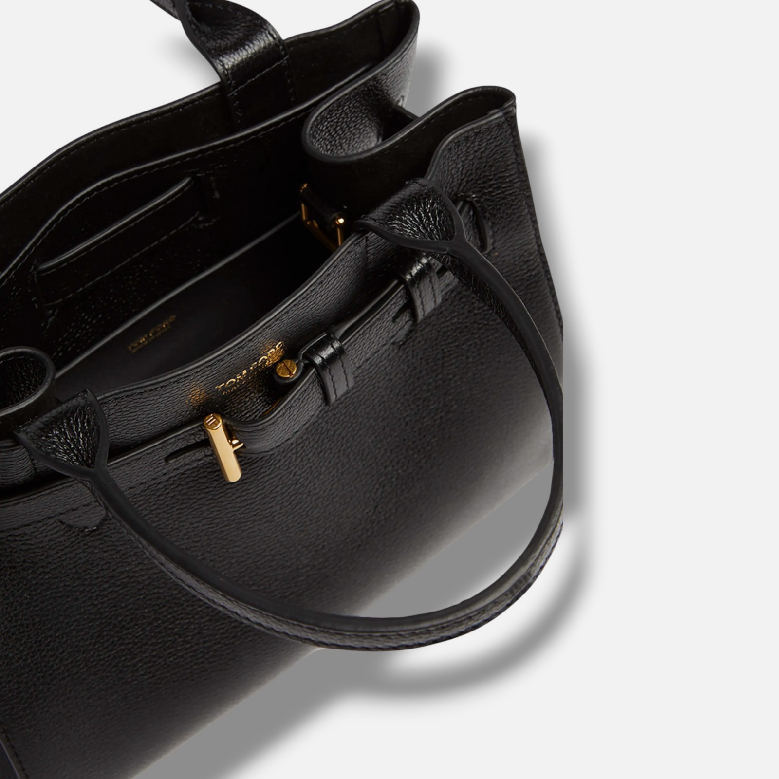 Tom Ford Women Black Audrey Leather T-Buckle Shoulder Tote Hand Purse Bag