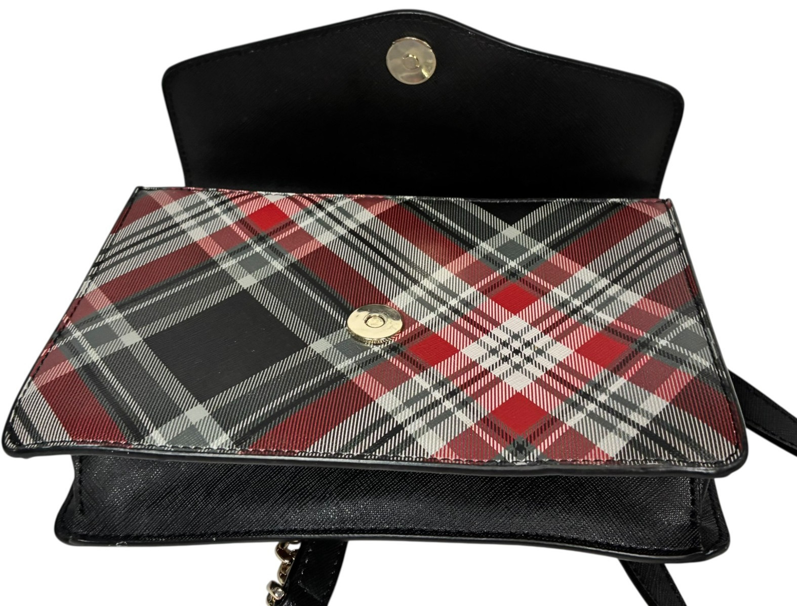 DKNY Elissa Red/Black Plaid Small Shoulder Bag Gold Chain Strap 8.5 x 7 in