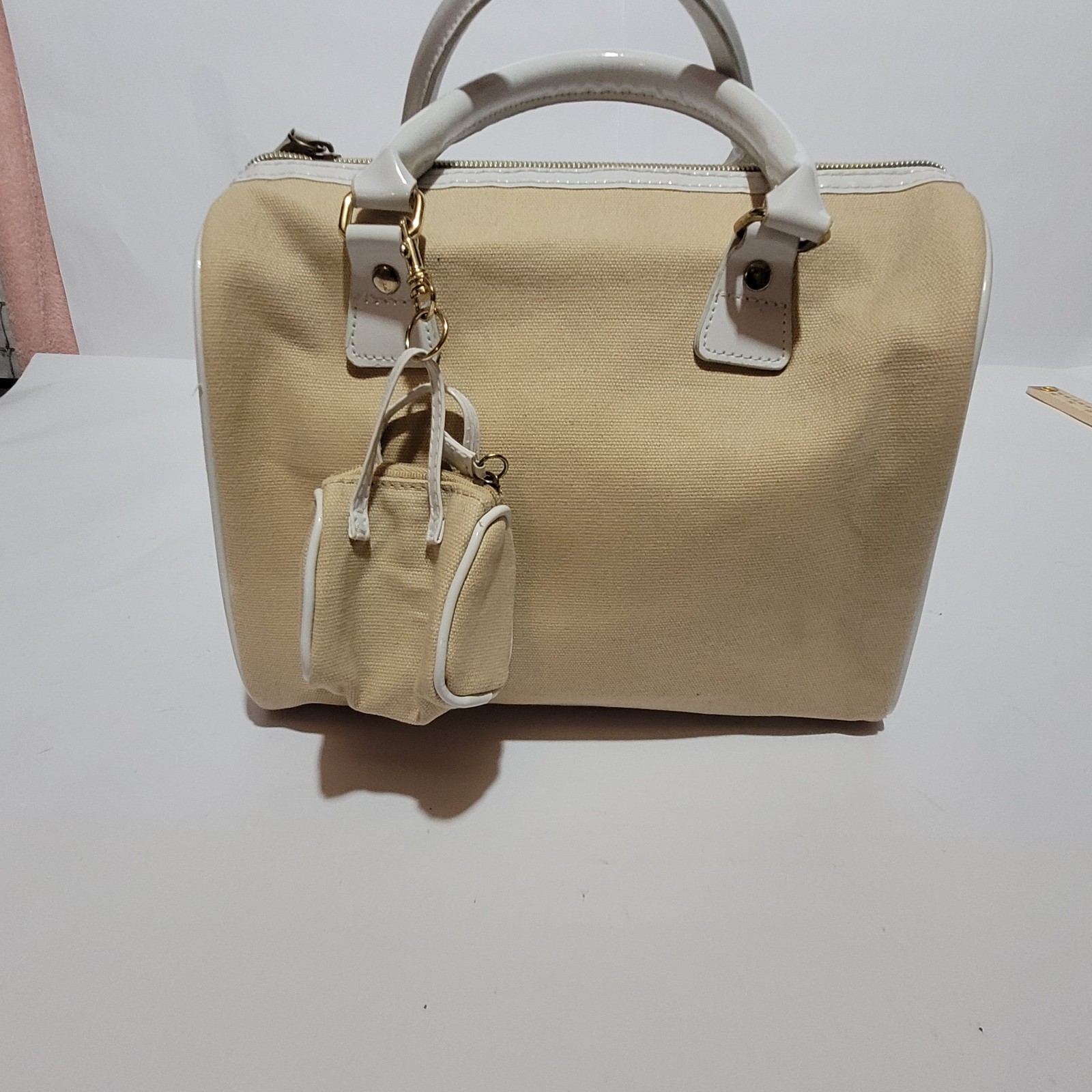 Vintage Nina Ricci L’Air Du Temps Mini Bag Handbag Purse Canvas Beige