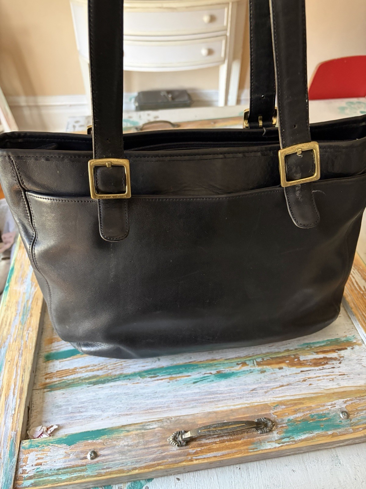 Vintage Coach Chelsea Tote 6006 Black Leather Large Travel Bag