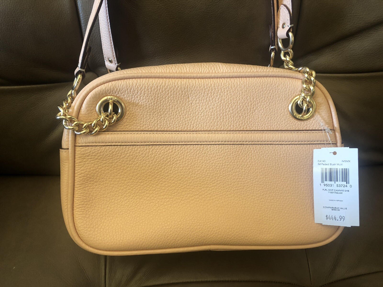 NWTCoach Cammie Chain Shoulder Bag Floral Whipstitch CA143 Gold/Faded Blush