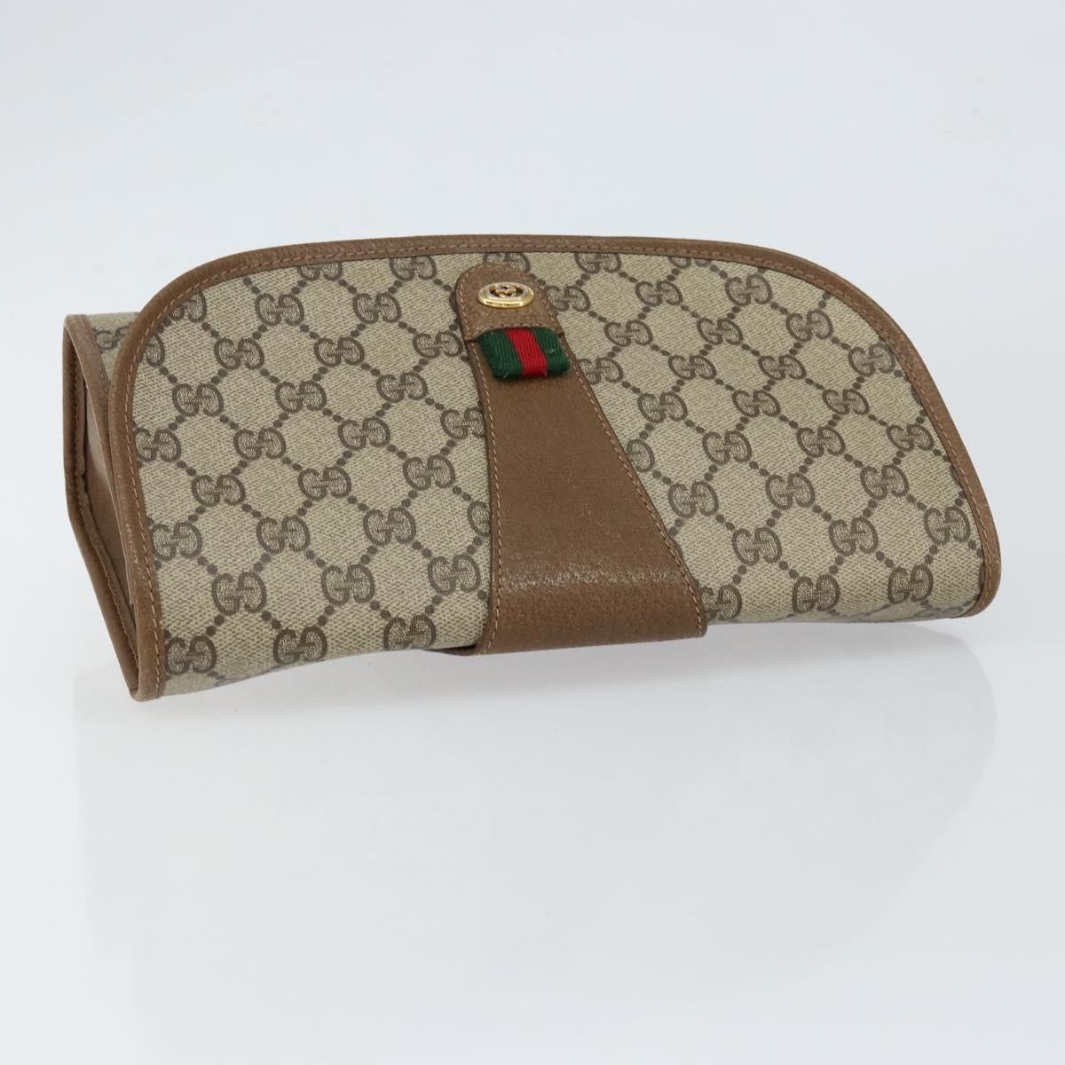 GUCCI GG Supreme Web Sherry Line Clutch Bag PVC Beige Gold 89 01 030 Auth 150272