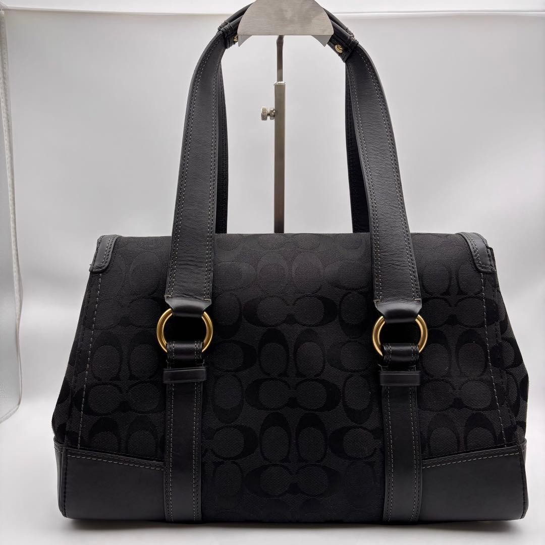 Coach Hampton Legacy Signature Canvas Flap Satchel Black Turn-Lock D0726-11060
