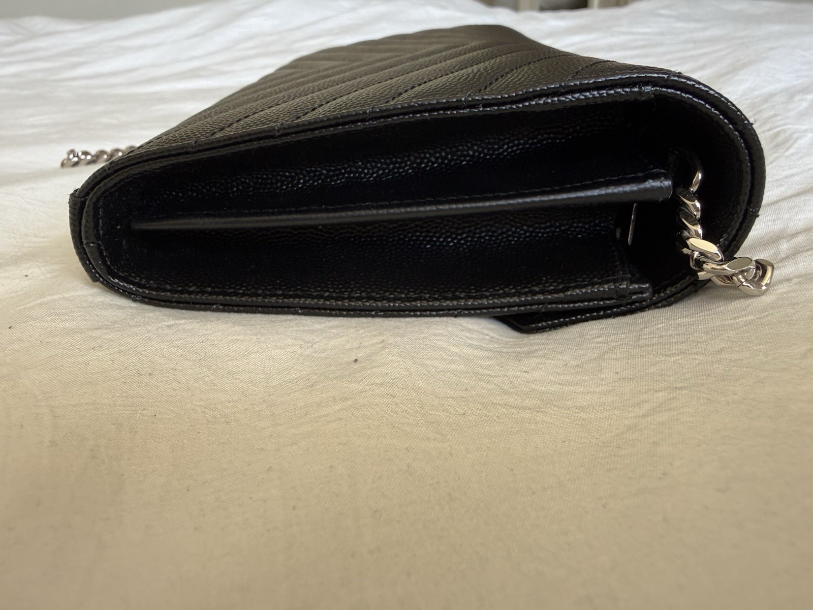 Saint Laurent Classic Cassandre Chain Wallet Black With Silver Hardware