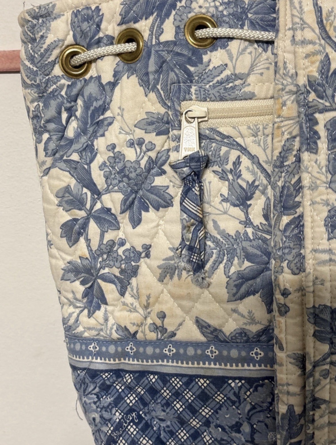 Vintage USA Vera Bradley Blue Toile Backpack Cotton Bag RARE Retired Y2K Cottage