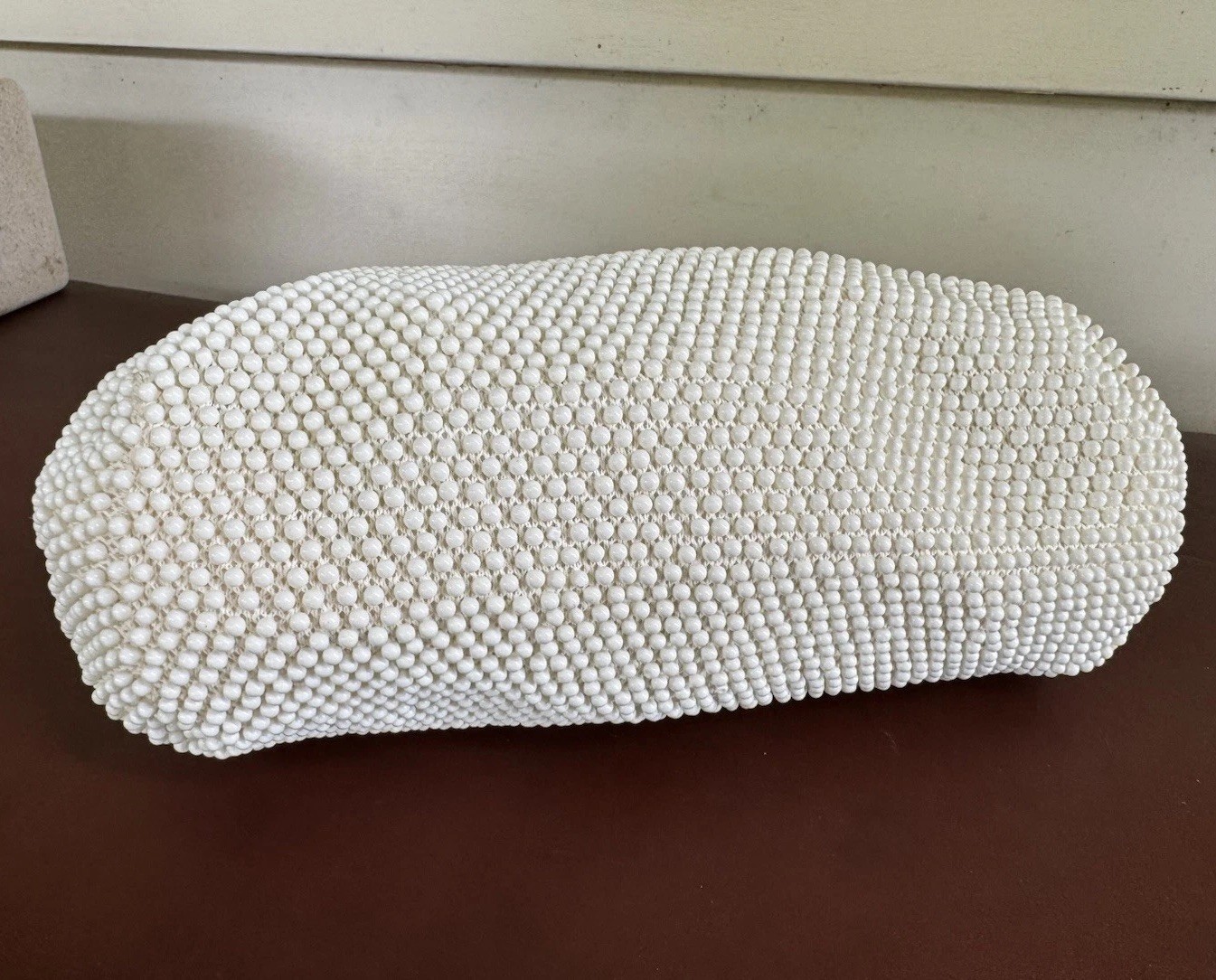 Vintage Candy Dot Purse Beaded White Plastic Double Sided Bag Corde Bead Lumered
