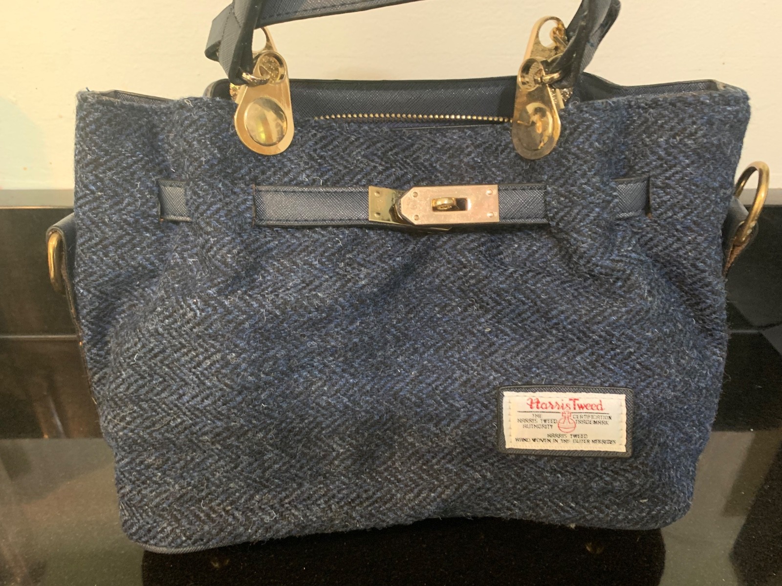 NWOT Harris Tweed Medium Blue Wool Crossbody Shoulder Bag Purse