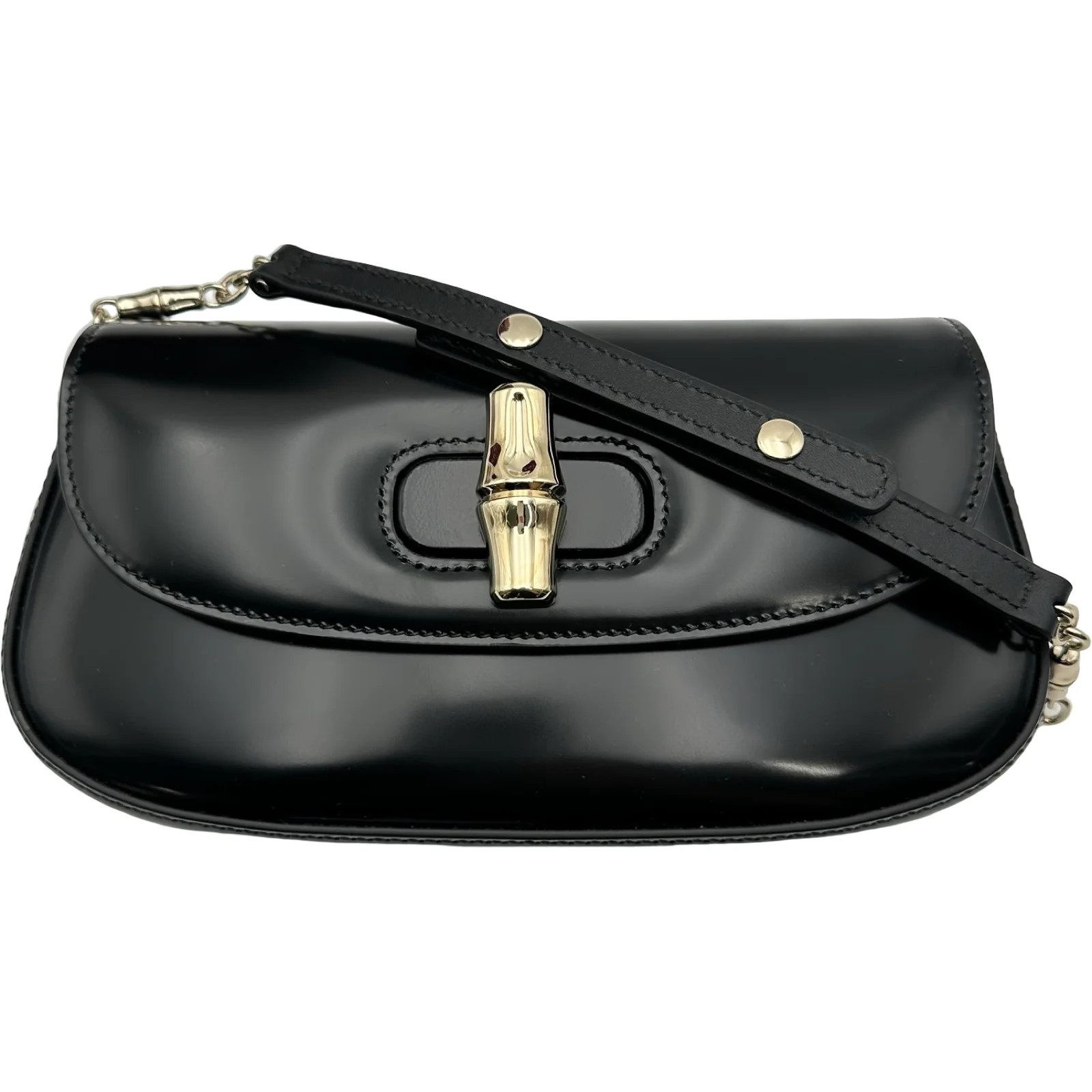 GUCCI Bamboo Night Bag Black Leather Shoulder Bag 830704 #OKB8454