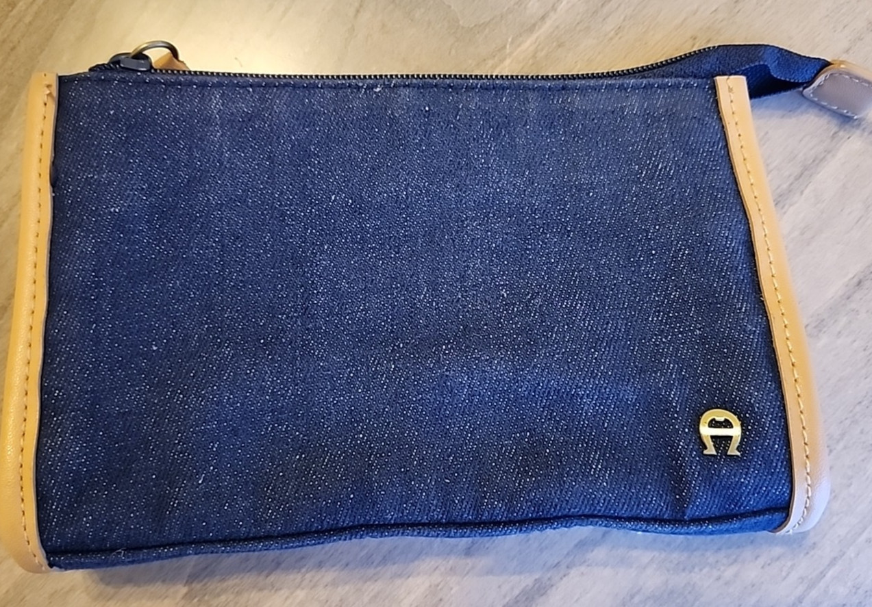 Etienne Aigner denim zippered pouch wallet 7.5 in x 5 in