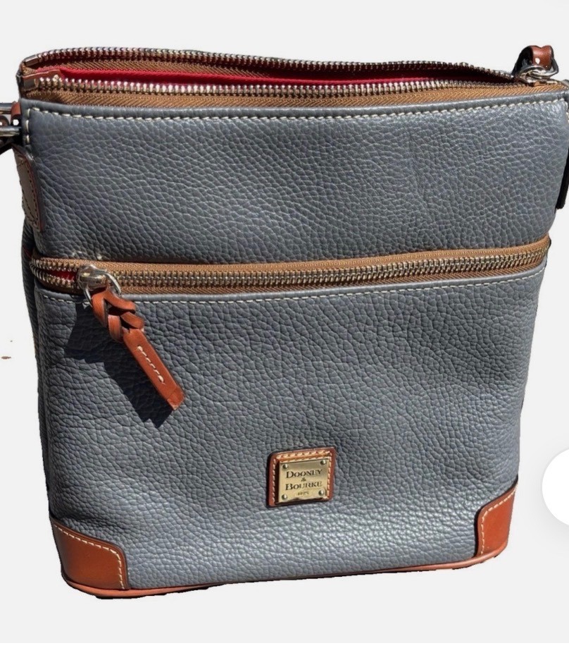 Dooney & Bourke Taupe Gray Pebble Leather Zip Crossbody Bag ..