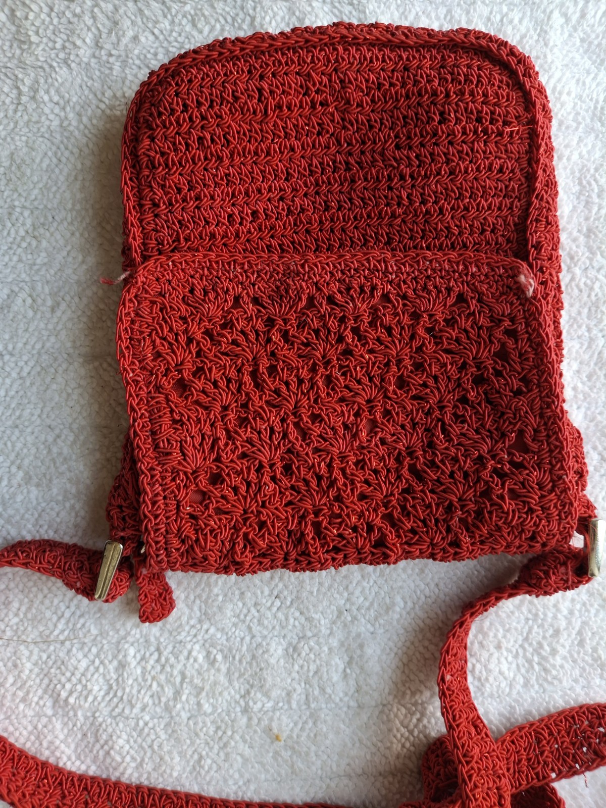 Rattan Cross Body Red Bag 7×6 ins Zip Closure Pocket