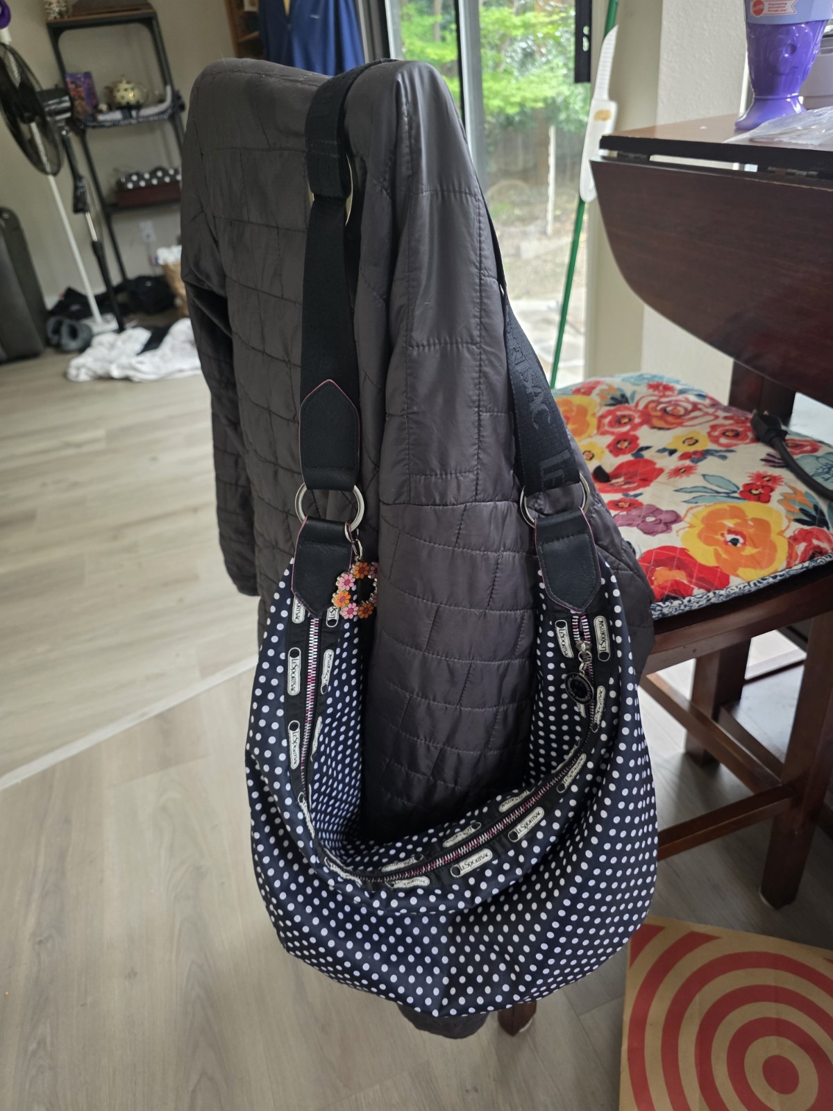 LeSportsac Round Shoulder Bag With Small Pouch NWOT Polka Dots Crossbody Strap