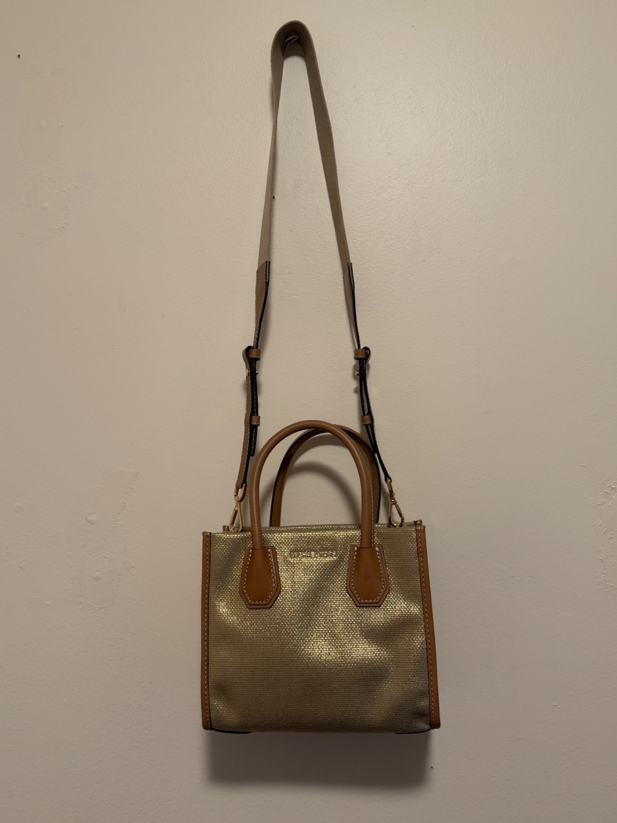 Michael Kors Metallic Gold Tote Crossbody Purse Mercer XS Satchel Bag w/ tag