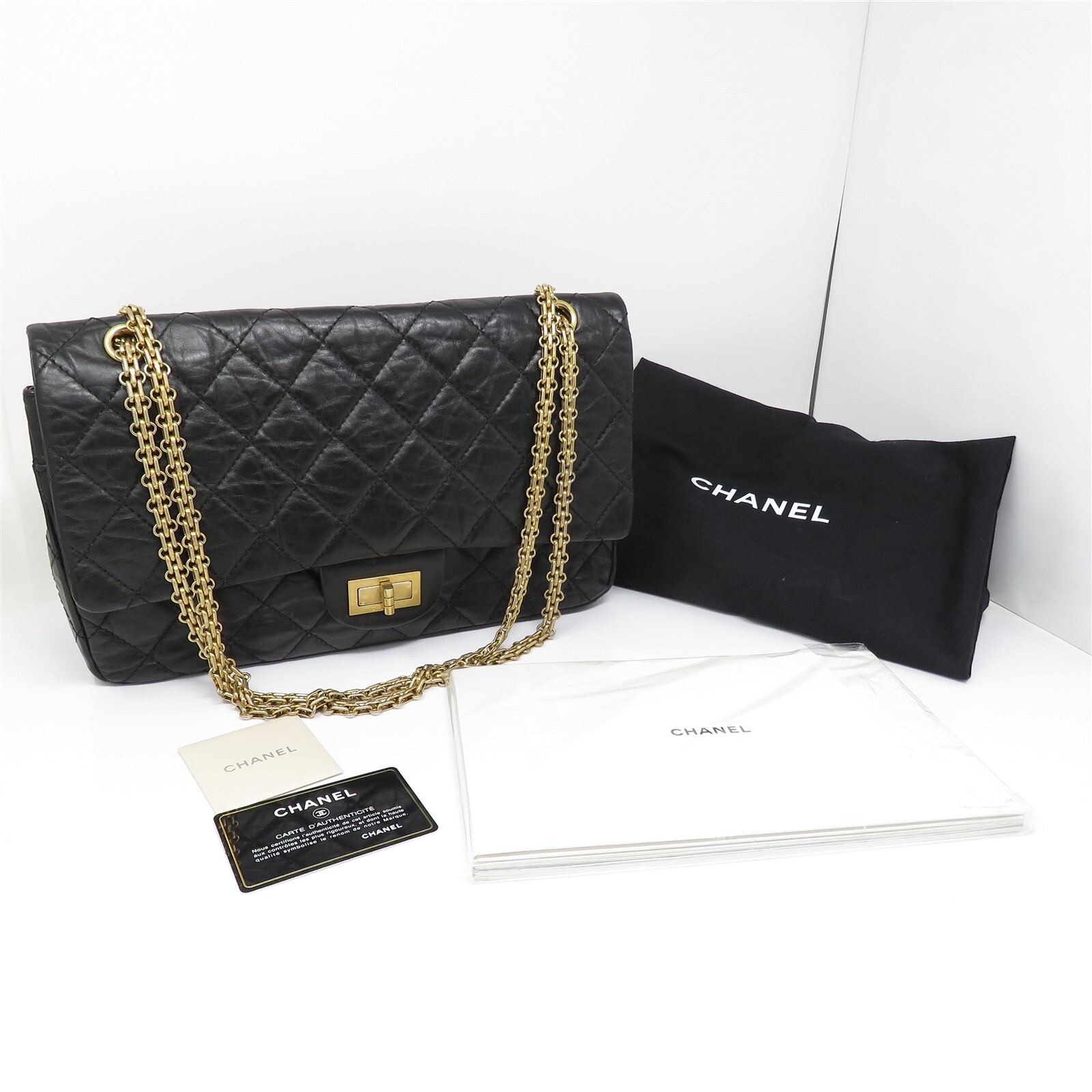 NYJEWEL Chanel Black Calfskin Leather Reissue 2.55 Double Flap Bag Card Dust Bag