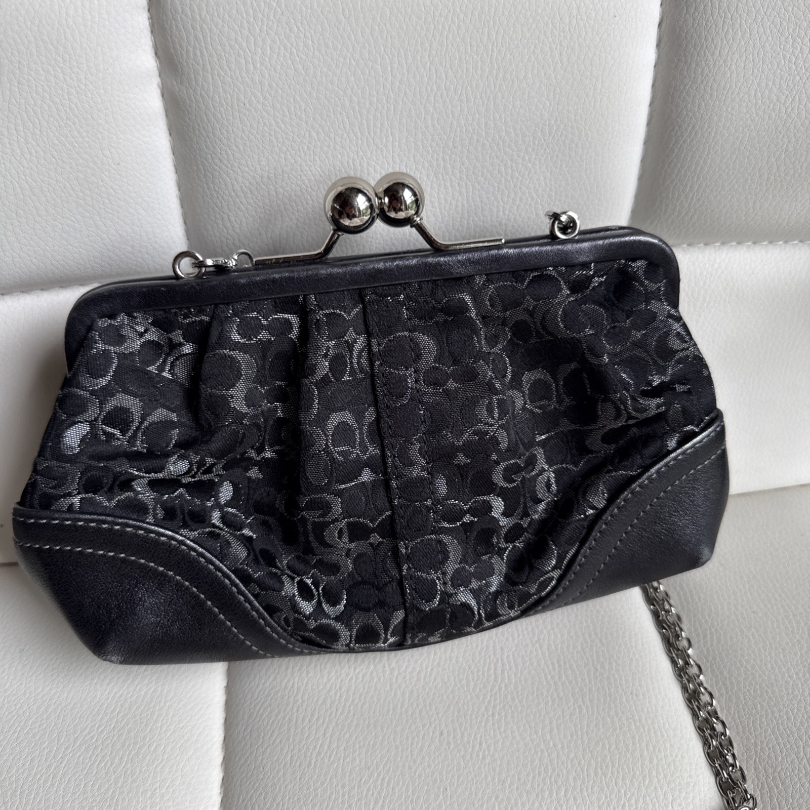 Coach Signature C Lurex Kisslock Bag Black Silver Shimmer Evening Bag Y2K # 3597