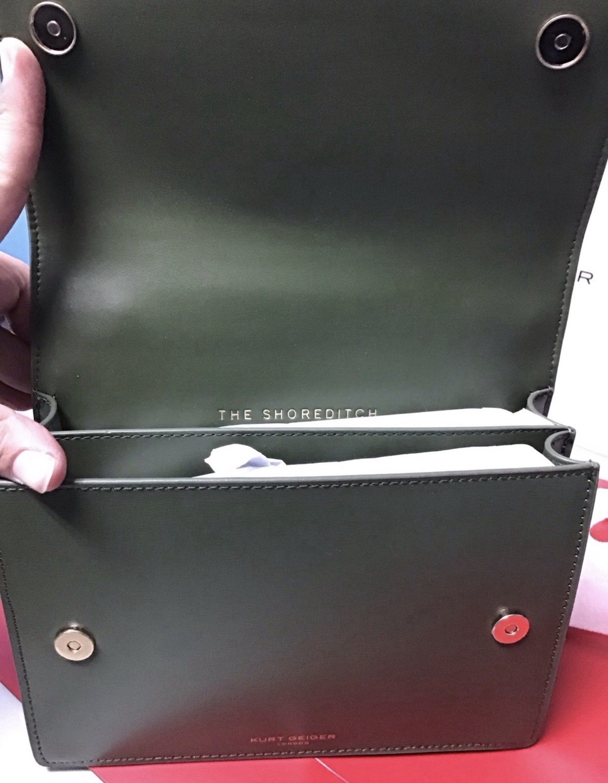 Kurt Geiger Shoreditch Crossbody Mirror Leather Green 8.5″x6.25″x3.25″ NEW