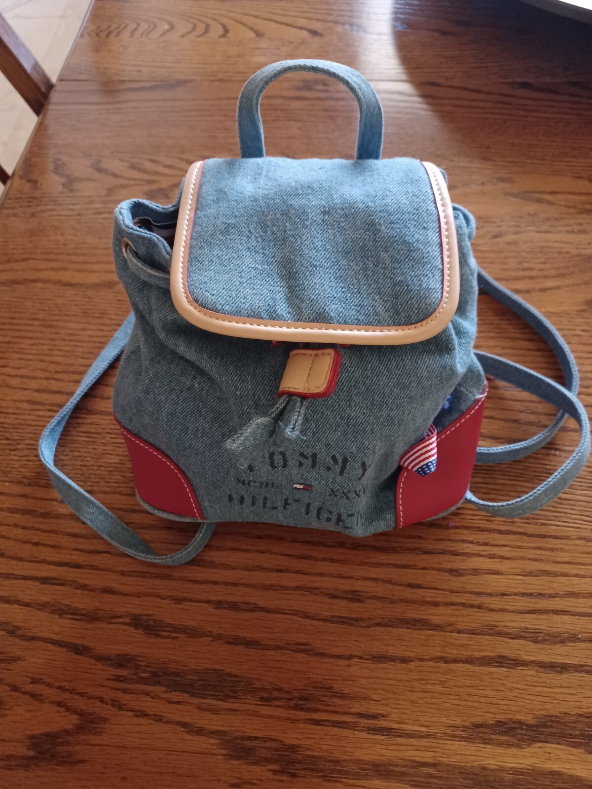 Vintage Women’s Youth Y2K Tommy Hilfiger Backpack Purse Blue Denim -EC