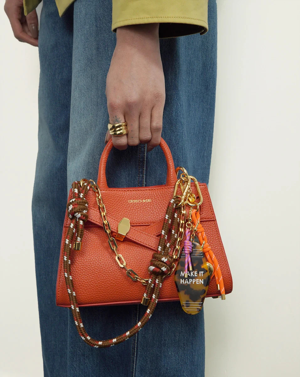 NEW Mini Veronica Beard Dash Bag Persimmon Red-Orange Leather Top-Handle Handbag
