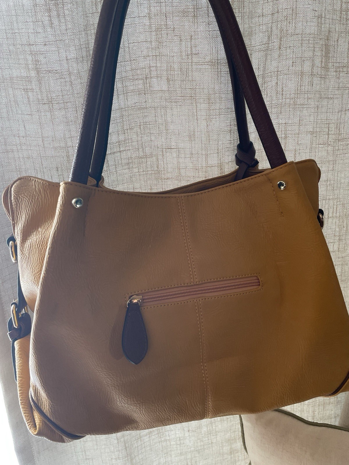 Yellow and Brown Shoulder Bag with Pouch, Detachable Strap, Gold Hardware