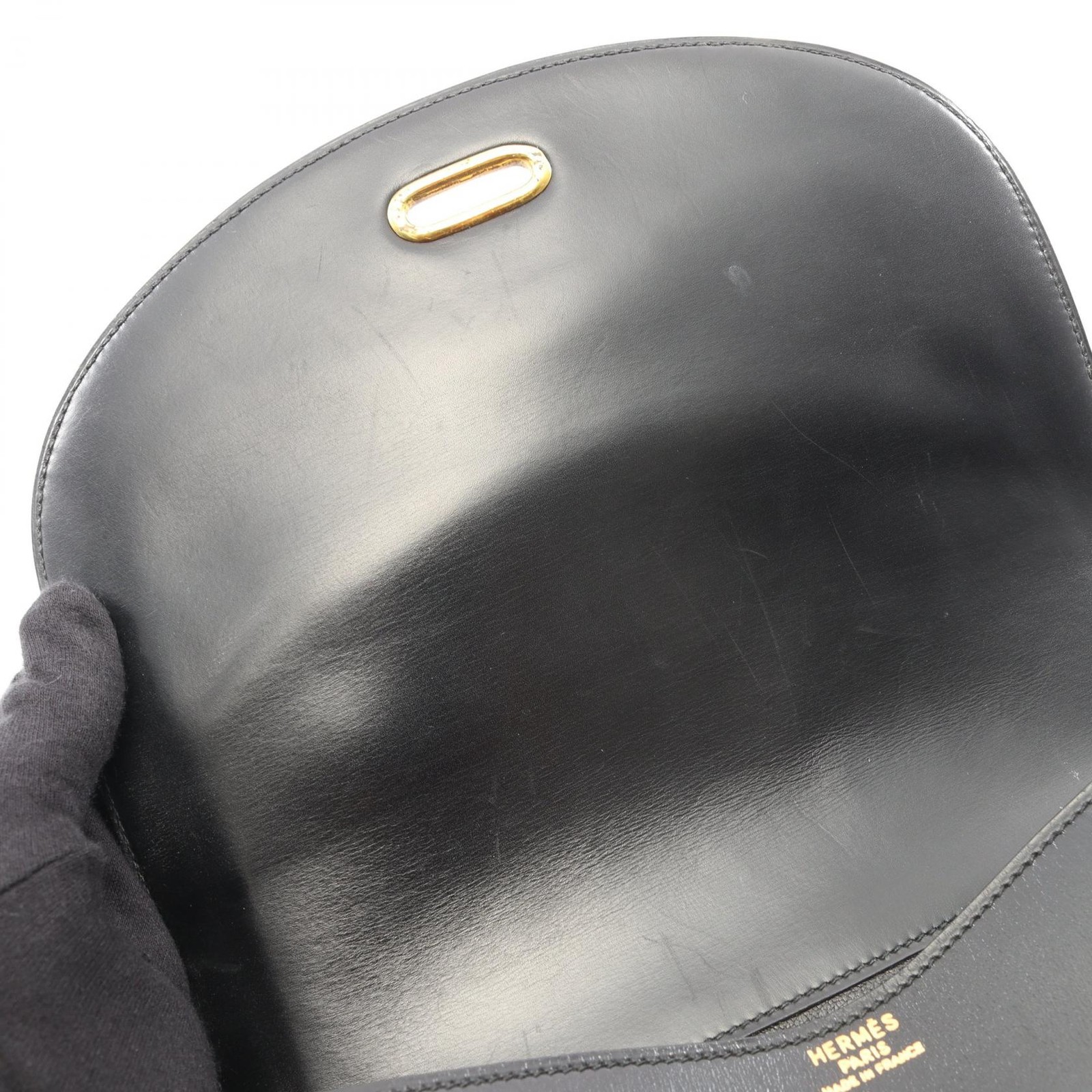 HERMES Sac Moto Shoulder Handbag Box calf leather Calfskin Black GHW Used C