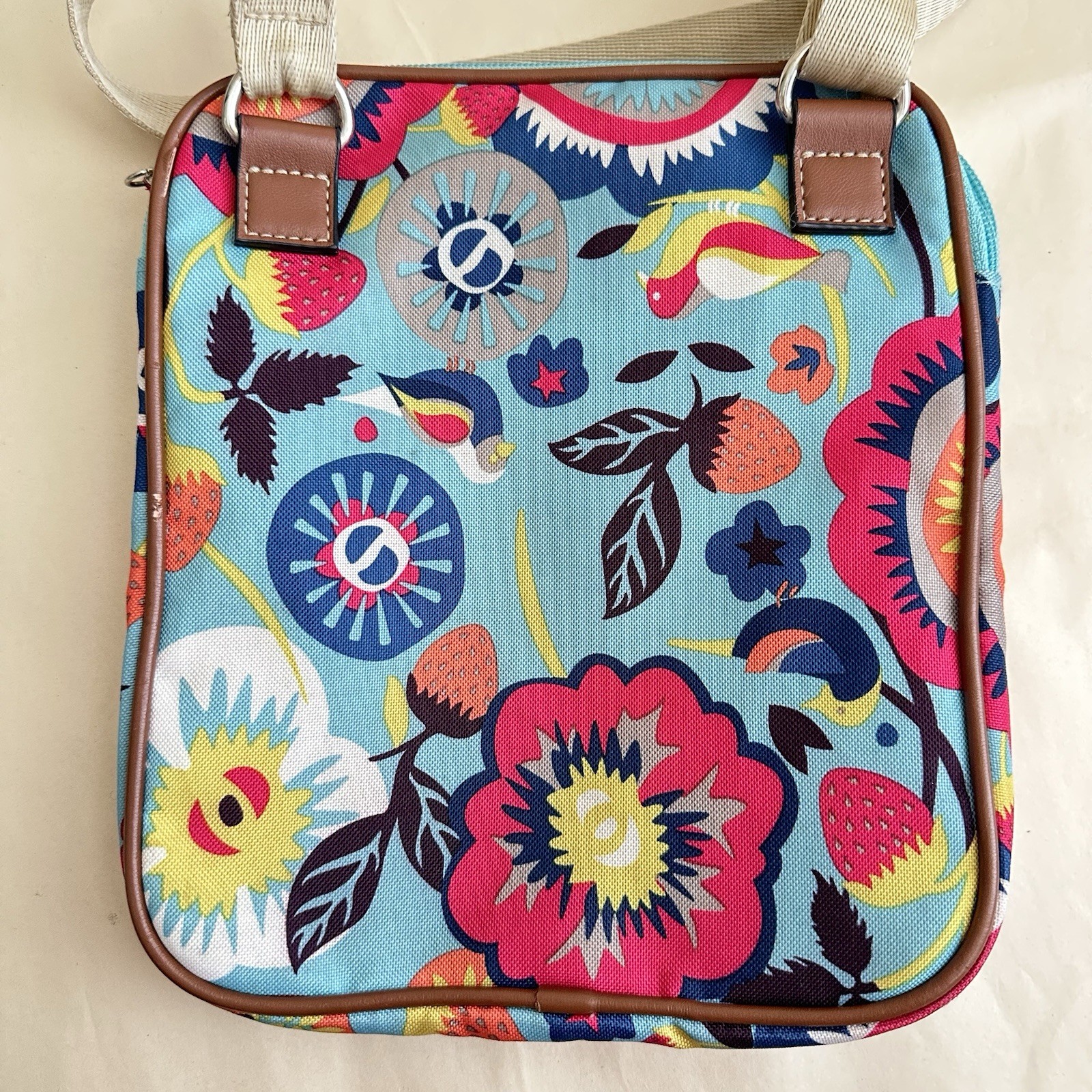 Lily Bloom Gigi Crossbody Bag Strawberry Birds Flowers Multi Pocket Purse Whimsi