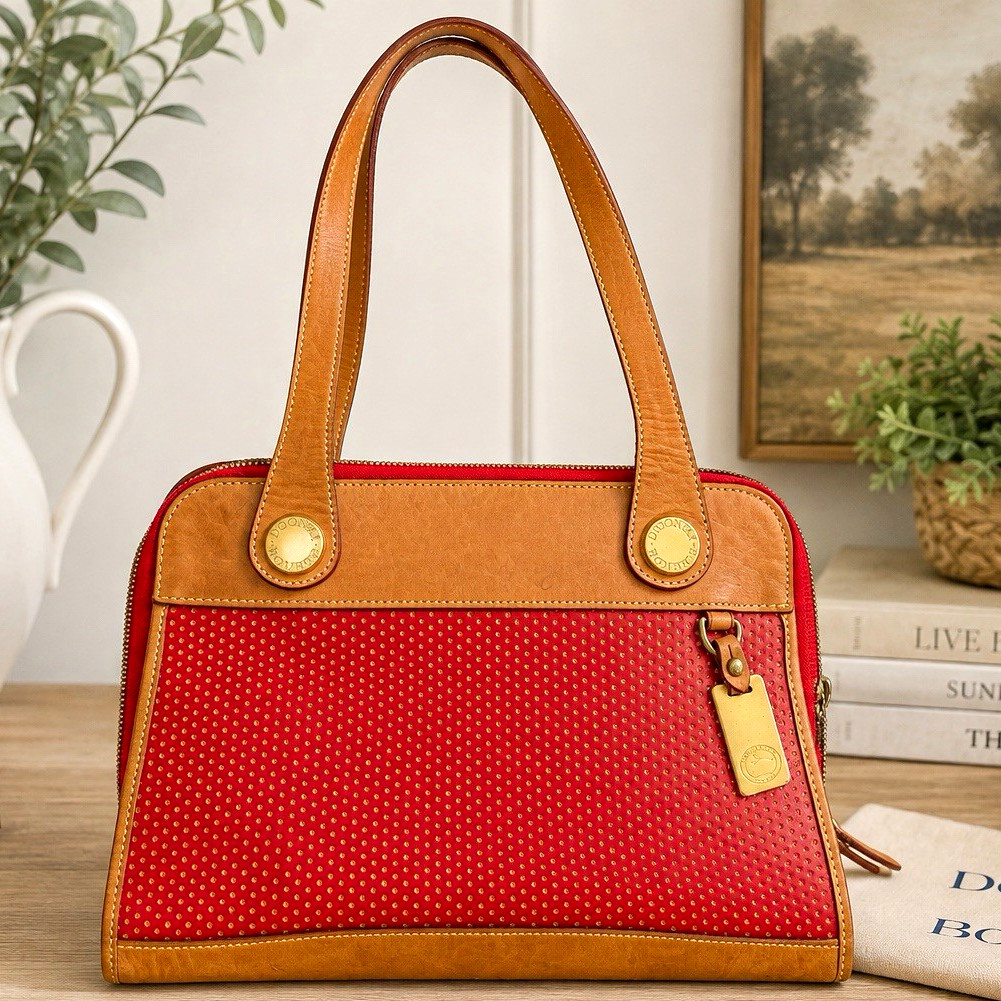 Vintage Dooney & Bourke C623 Red Leather East West Carpet Bag USA Purse